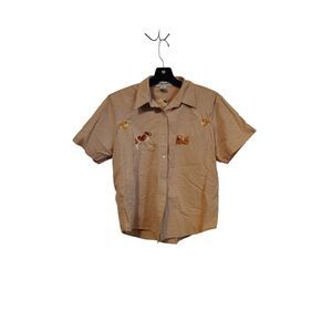 Vintage Compliments tan and dog lover‎ print button down top